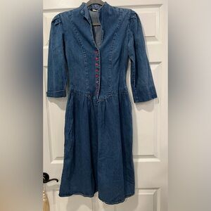 VTG 80’s Jean Dress Sz 9-10 Western Prairie Dress Red-Button Front Runs Small